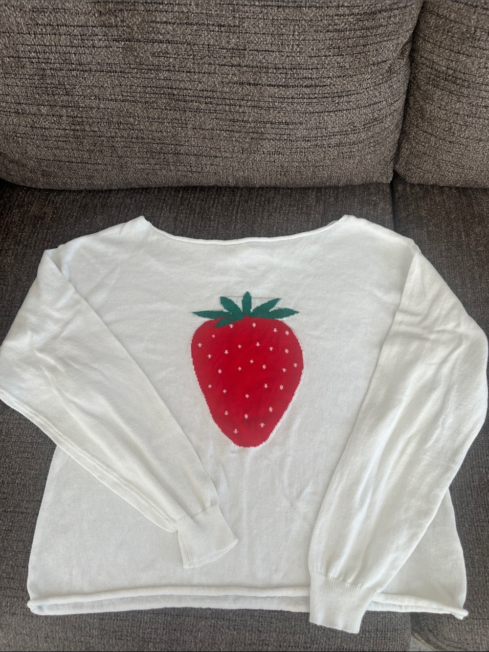 Aeropostale White Long-Sleeve Top with Red Strawberry and Green Leaves
